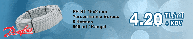 Danfoss PE-RT boru , 5 katman evoh oksijen bariyerli boru , 500 mt boru kangal uzunluğu