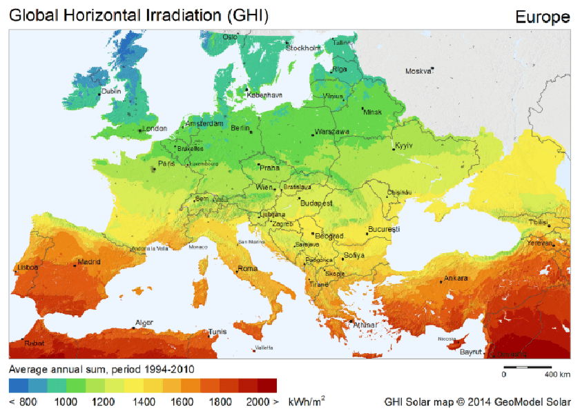 avrupa güneş enerjisi potansiyeli
